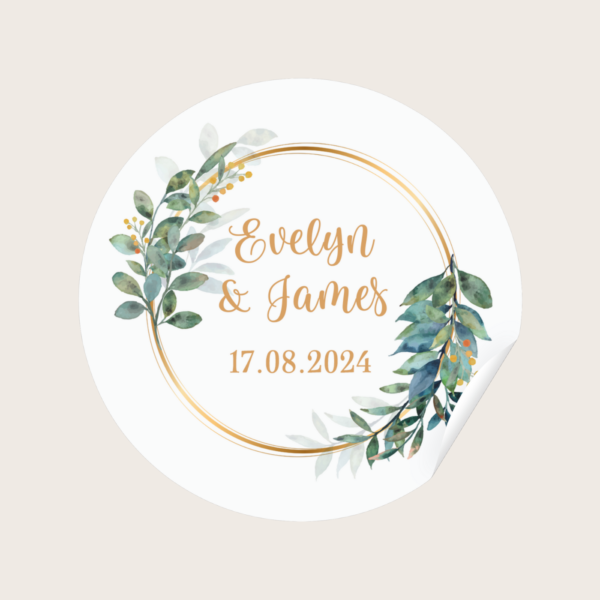Green Leaves Gold Wreath Wedding Stickers