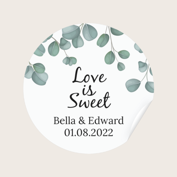 Eucalyptus Leaves Love is Sweet Wedding Stickers